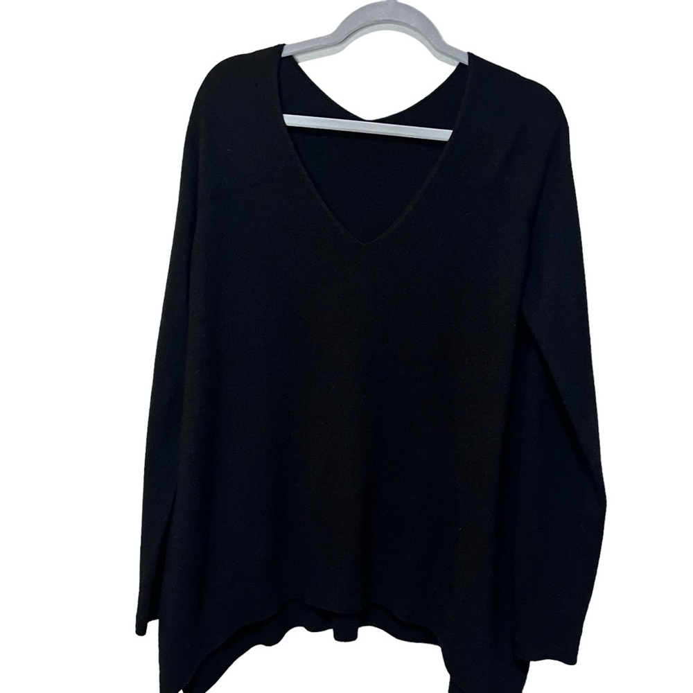 Black Flowy Double V Neck Sweater Sz XL/XXL